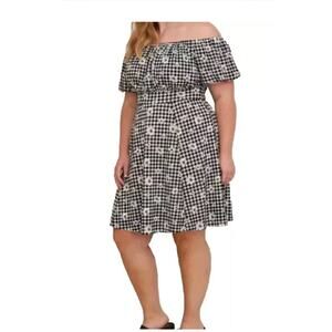 Torrid Daisy Textured Dress Black White Gingham Skater off the shoulder size 2X